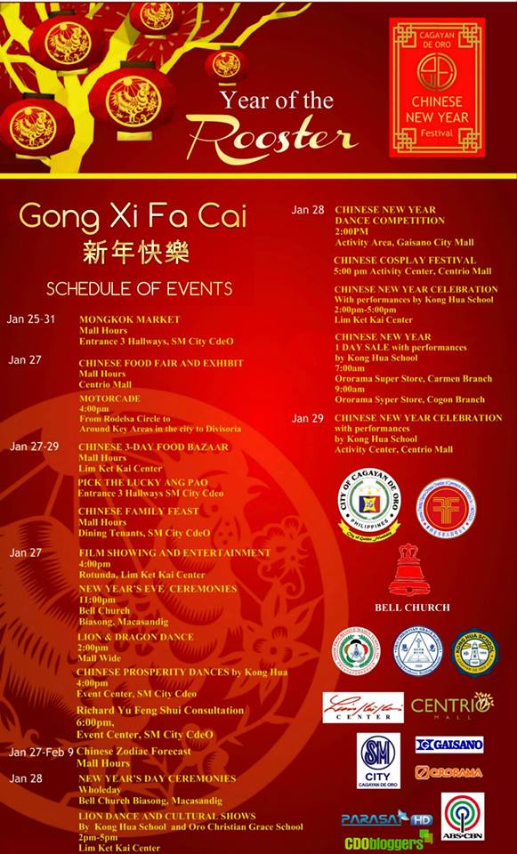 CDO Chinese New Year Festival 2017 List of Activities and Events